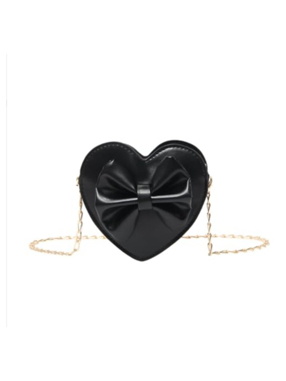 Leather Heart Shaped Mini Crossbody Bag with Chain Strap Bow Detail